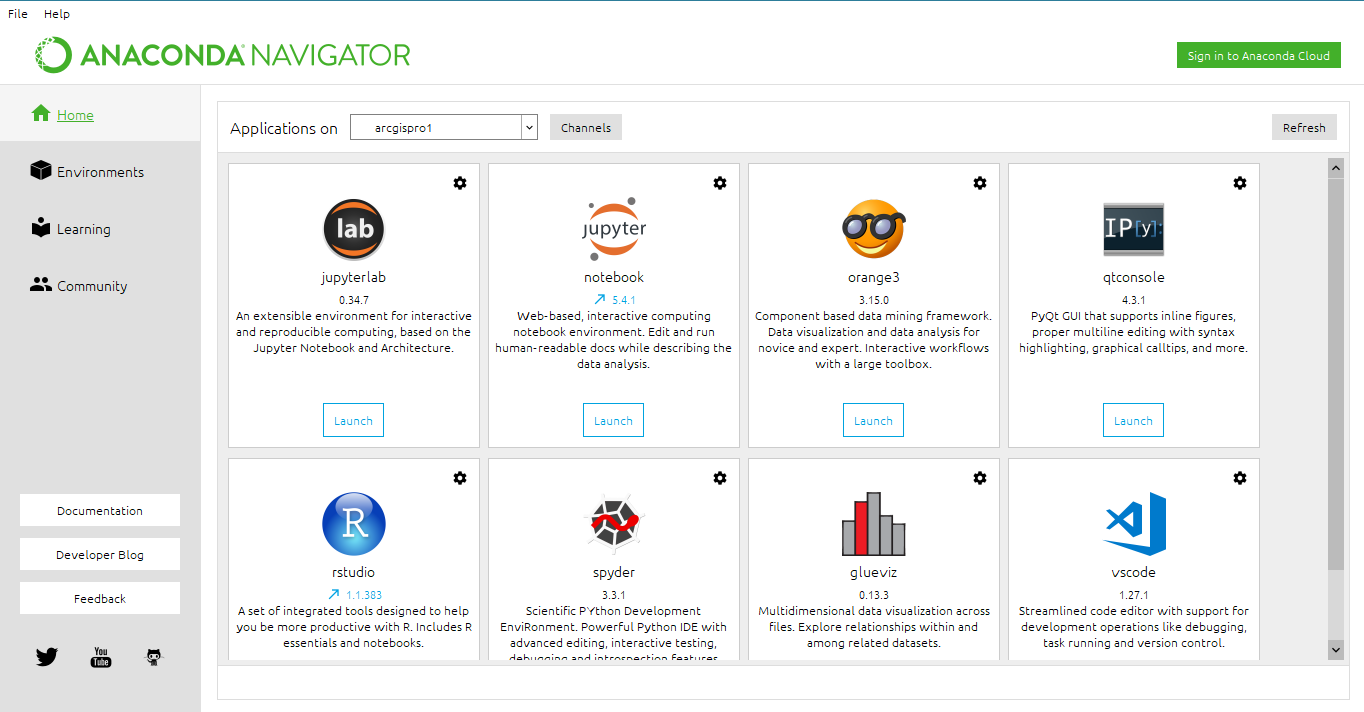 Anaconda Navigator with ArcGIS Pro integration